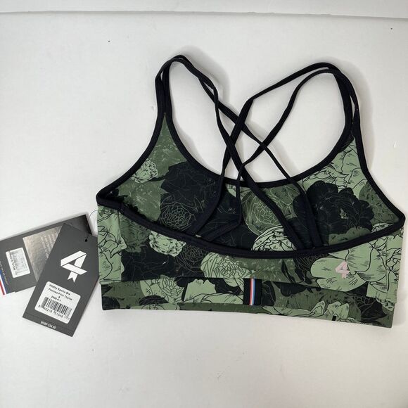 NWT FourLaps Vitality Sports Bra Peonies Print Thyme Green Yoga Athletic #395 - Picture 5 of 12